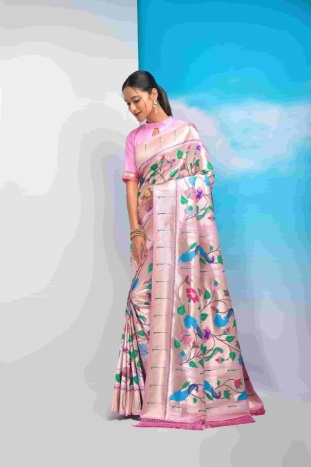 Baby Pink Soft Silk Paithani Saree