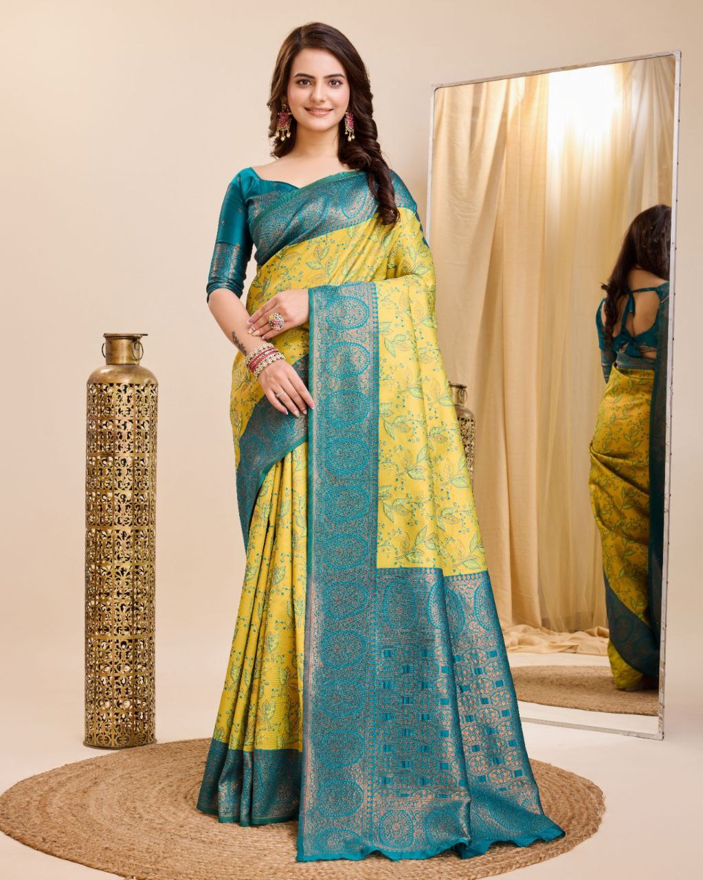 Yellow Rama Kanjivaram saree