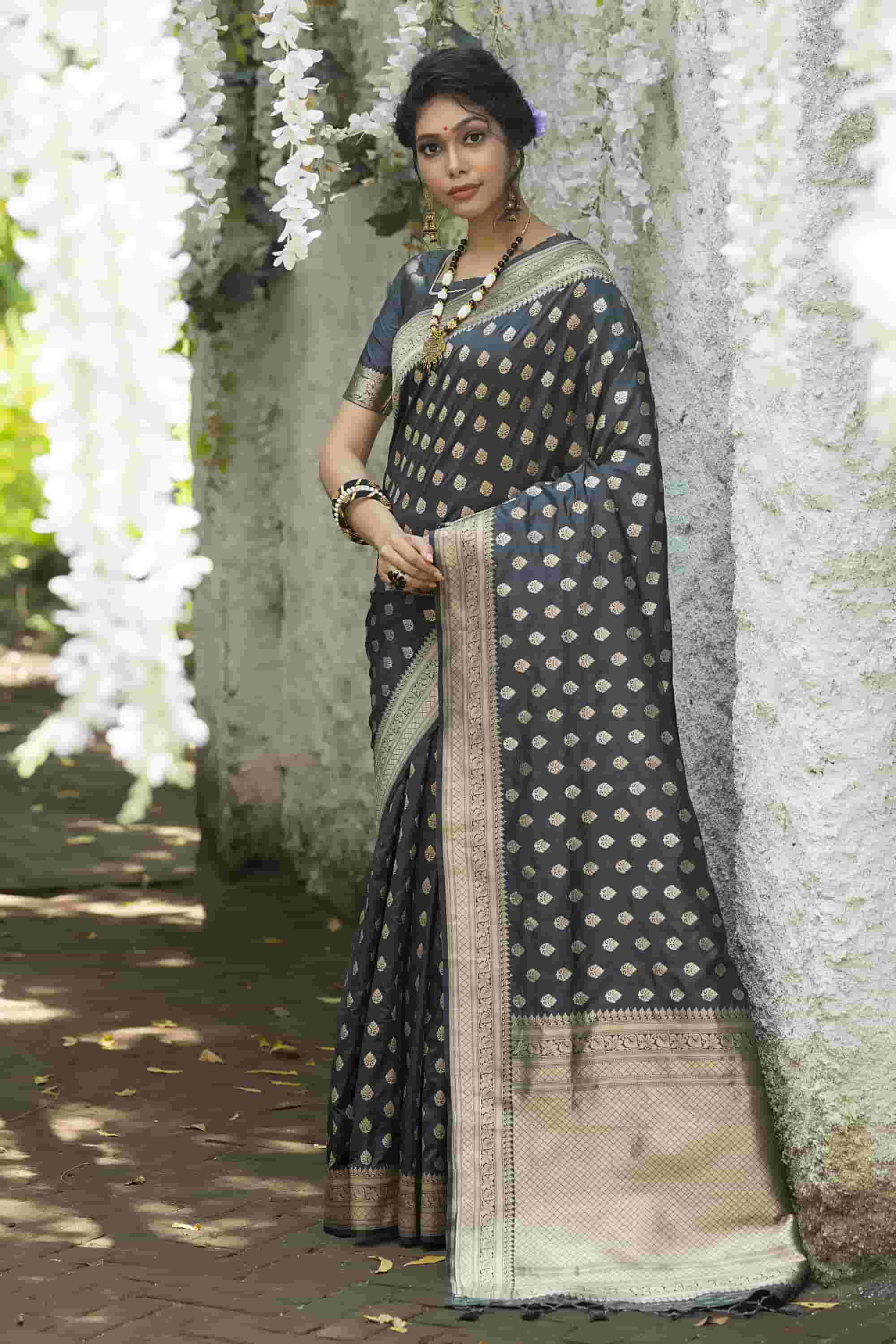 Black Color Banarasi Silk Saree