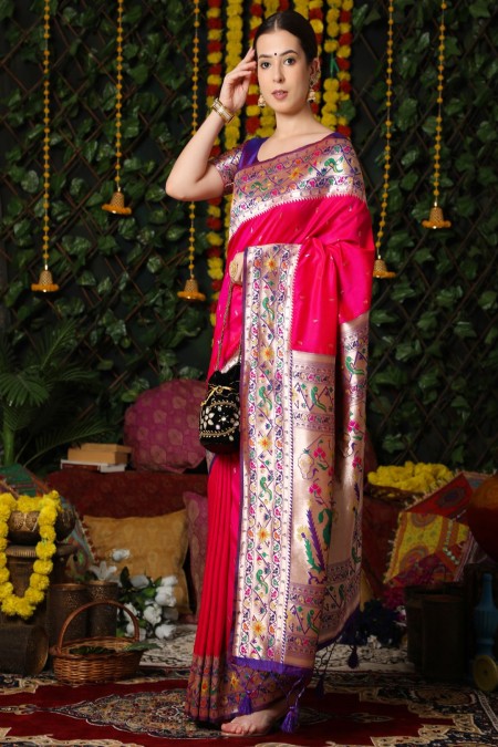Pink Color Paithani Silk Saree