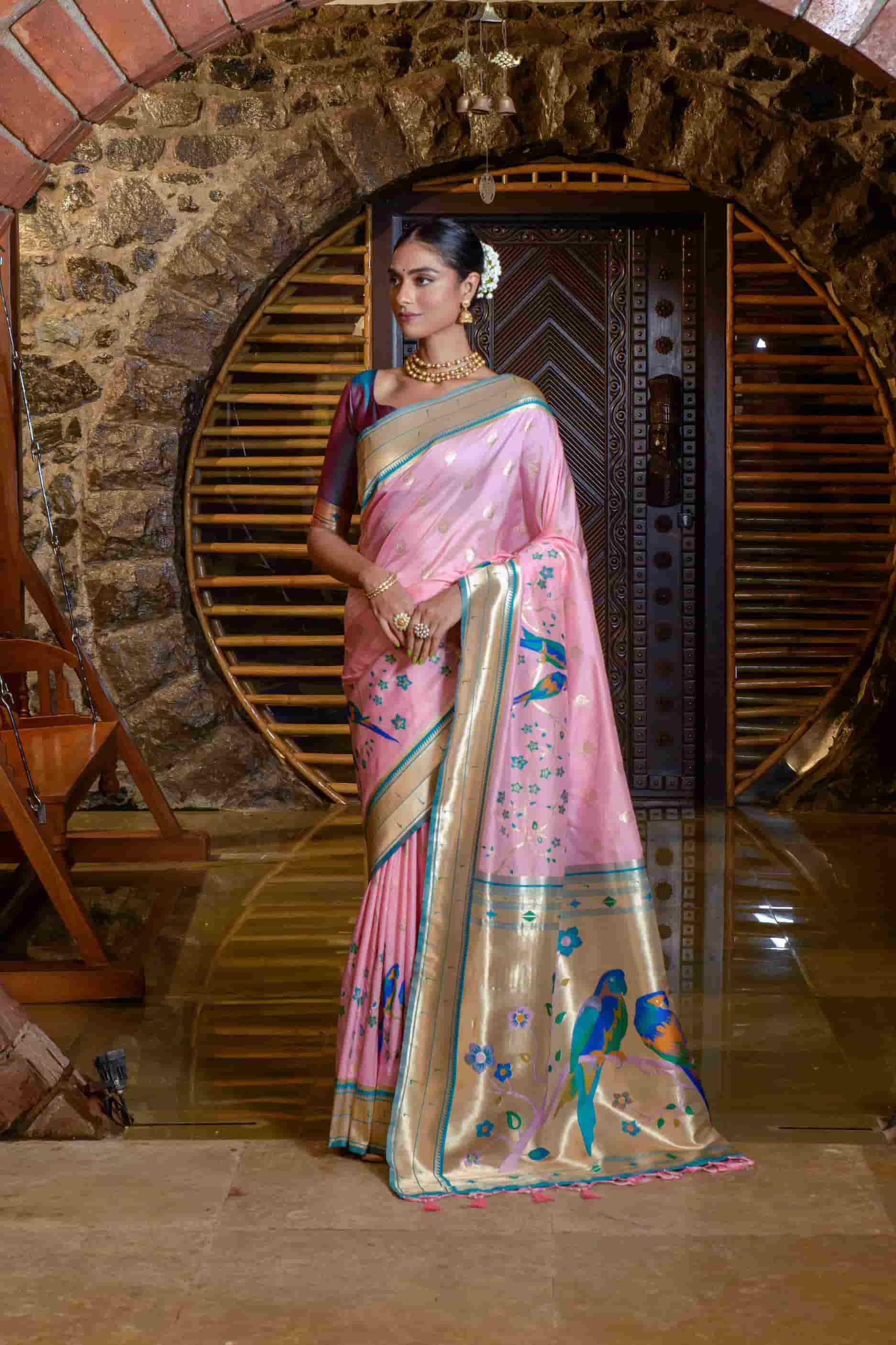 Peach Soft Silk paithani Saree