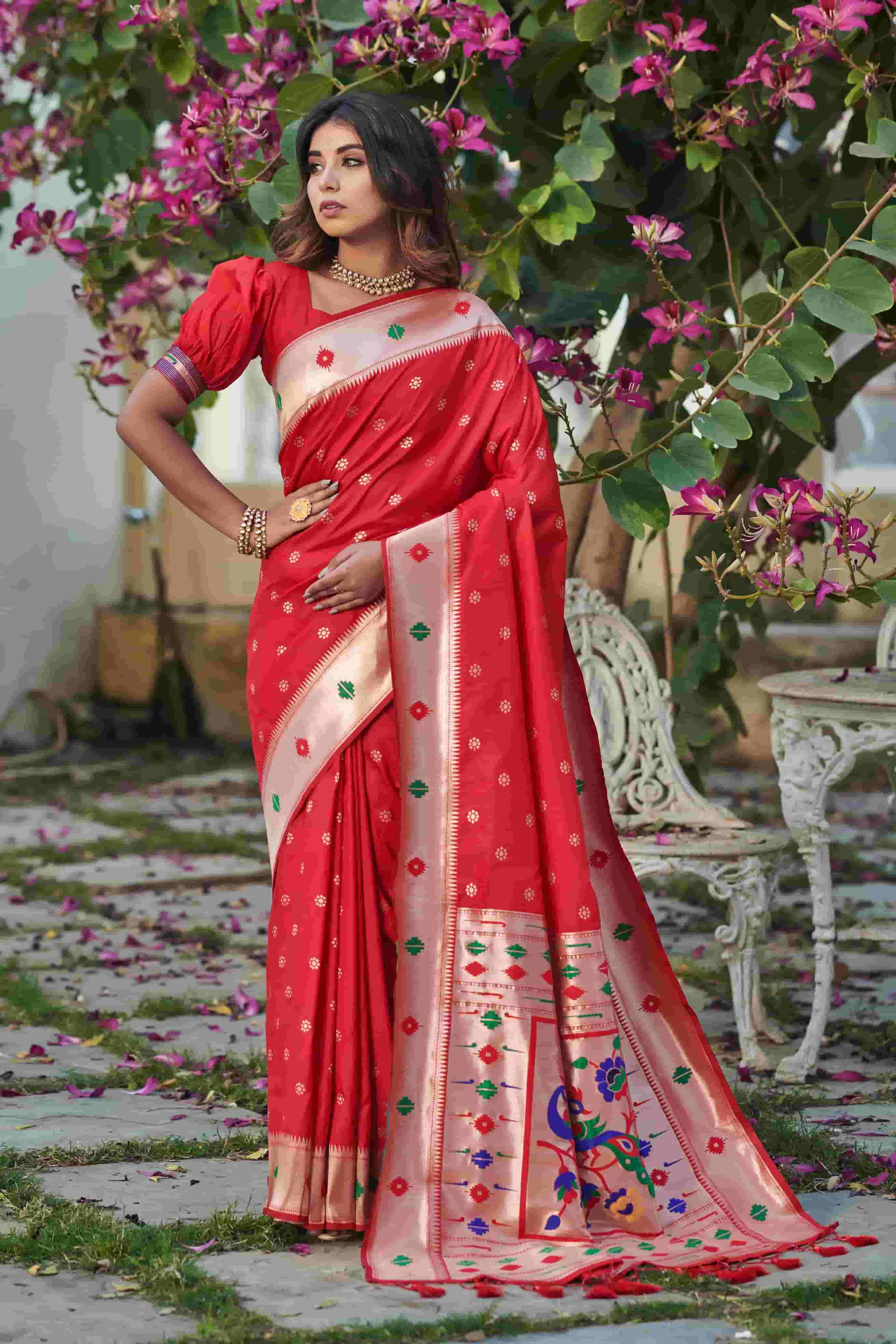 Red Color Paithani silk Saree