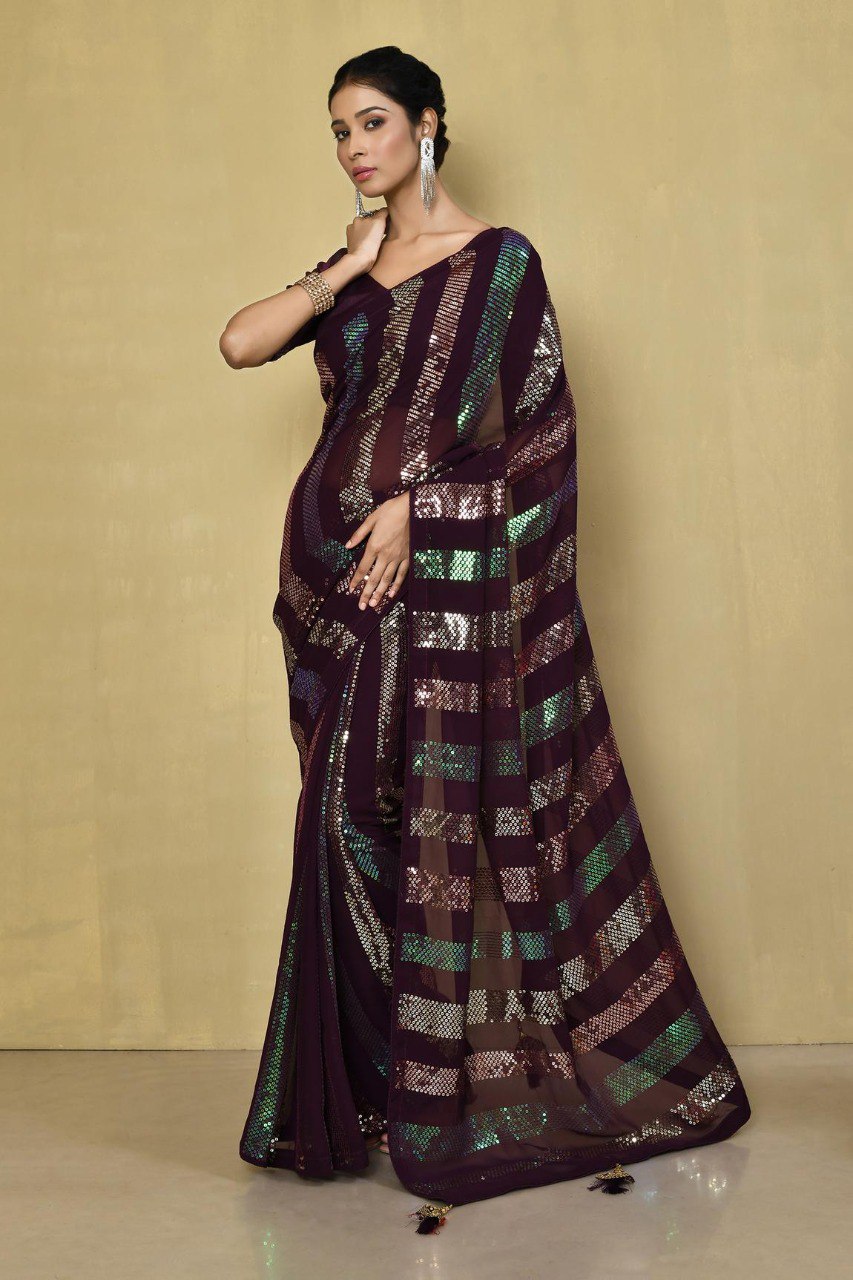 Purple Georgette Sequence work Saree