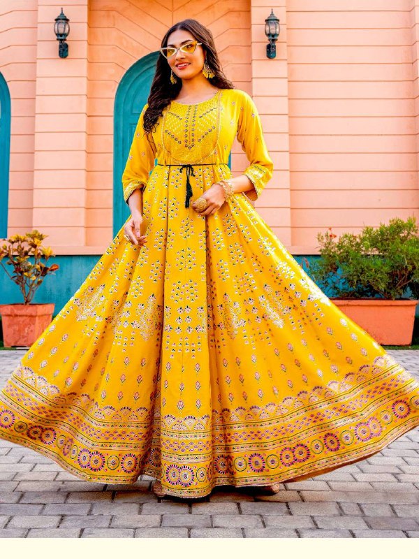 Yellow color Embroidery Gown