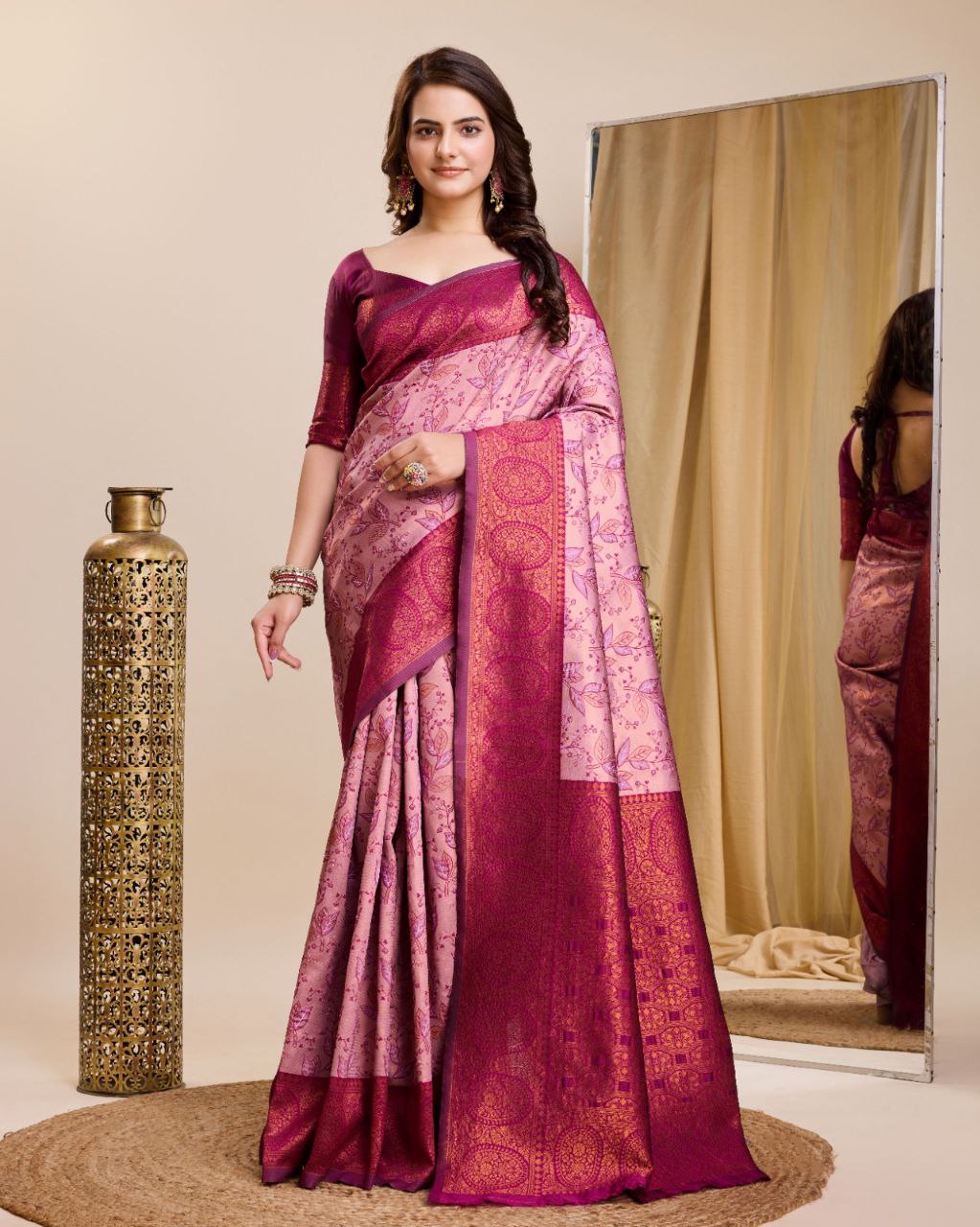 Pink Soft kanjivaram silk Saree