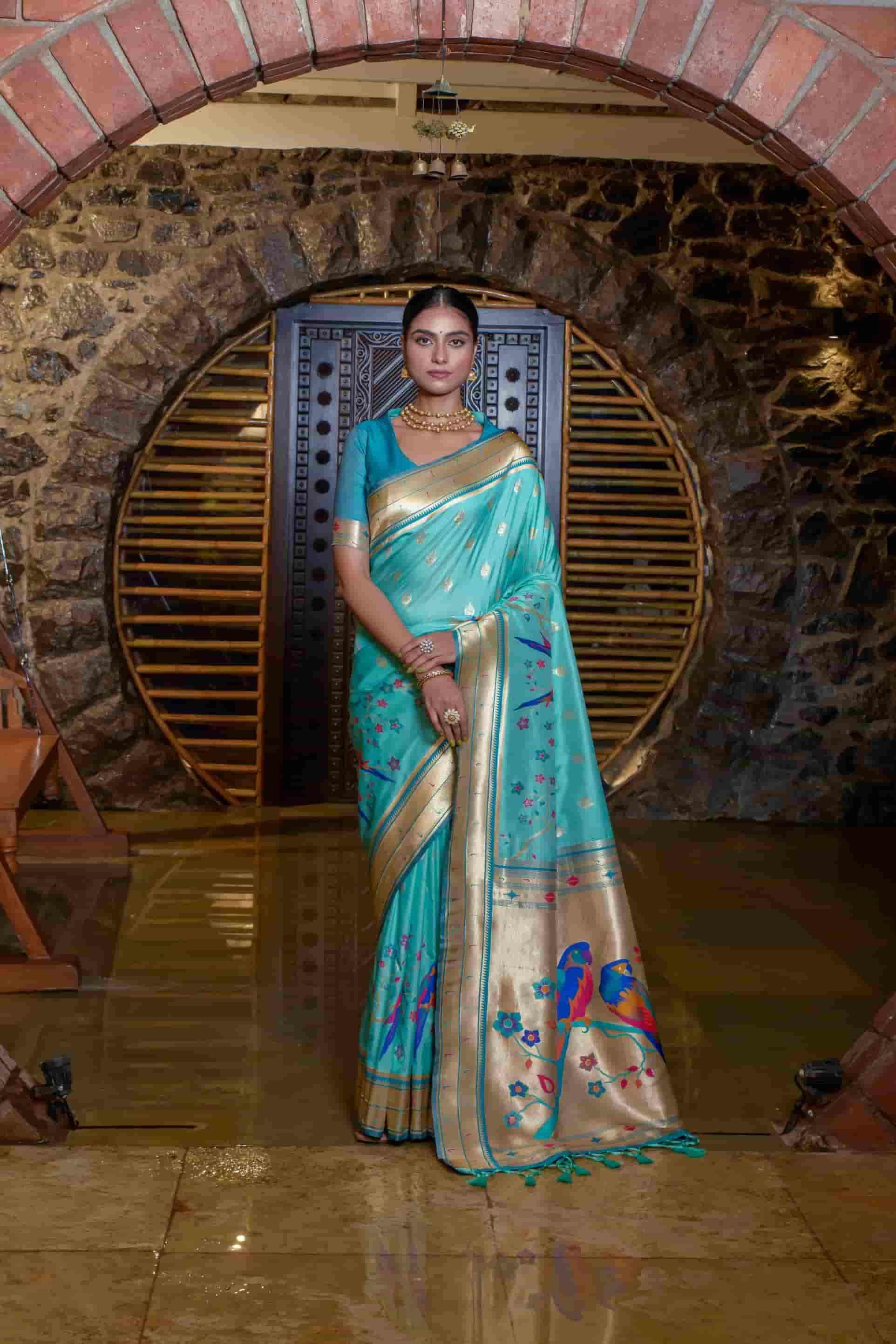 Light Blue Banarasi Paithani Silk Saree