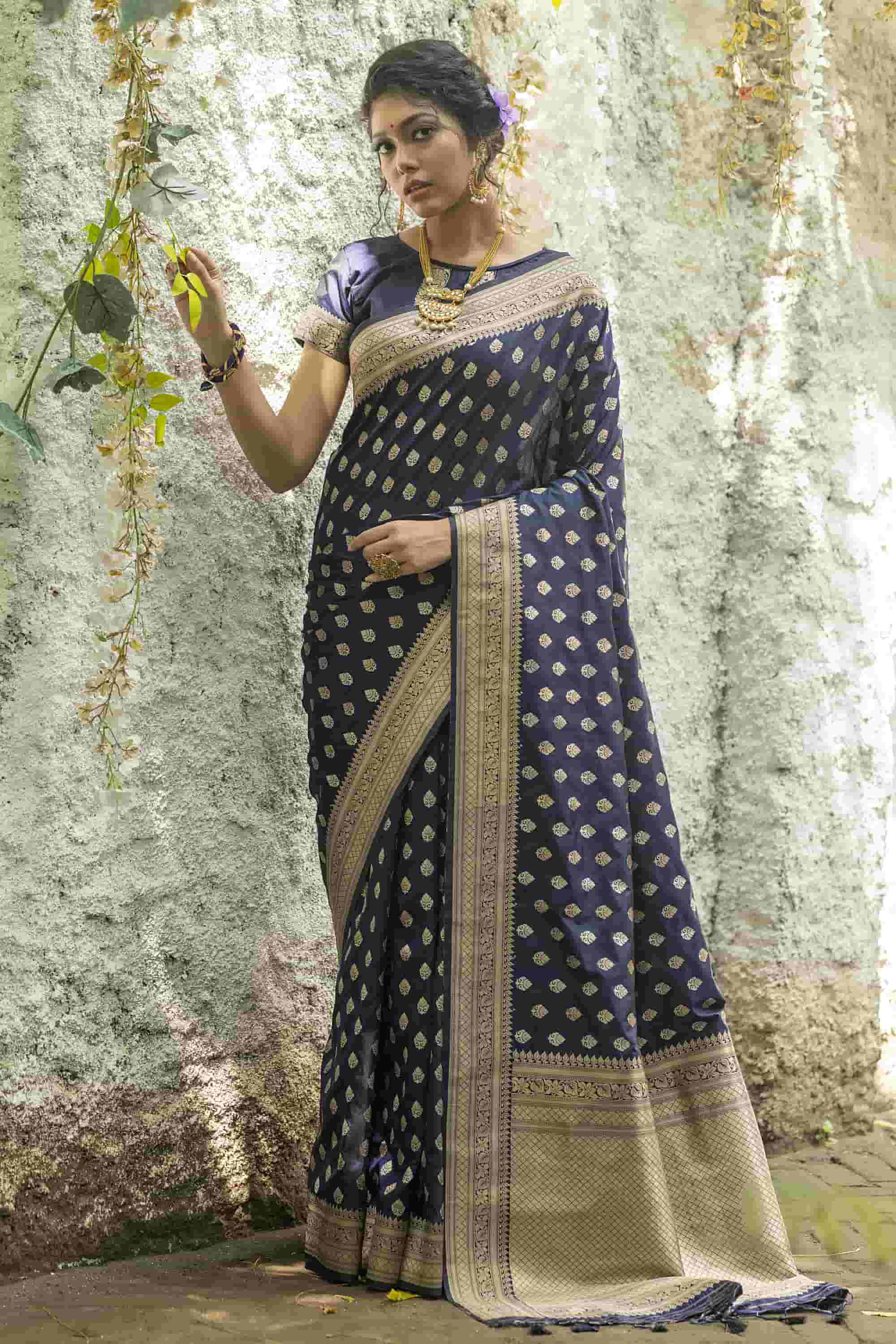 Navy Blue Banarasi Katan Silk saree