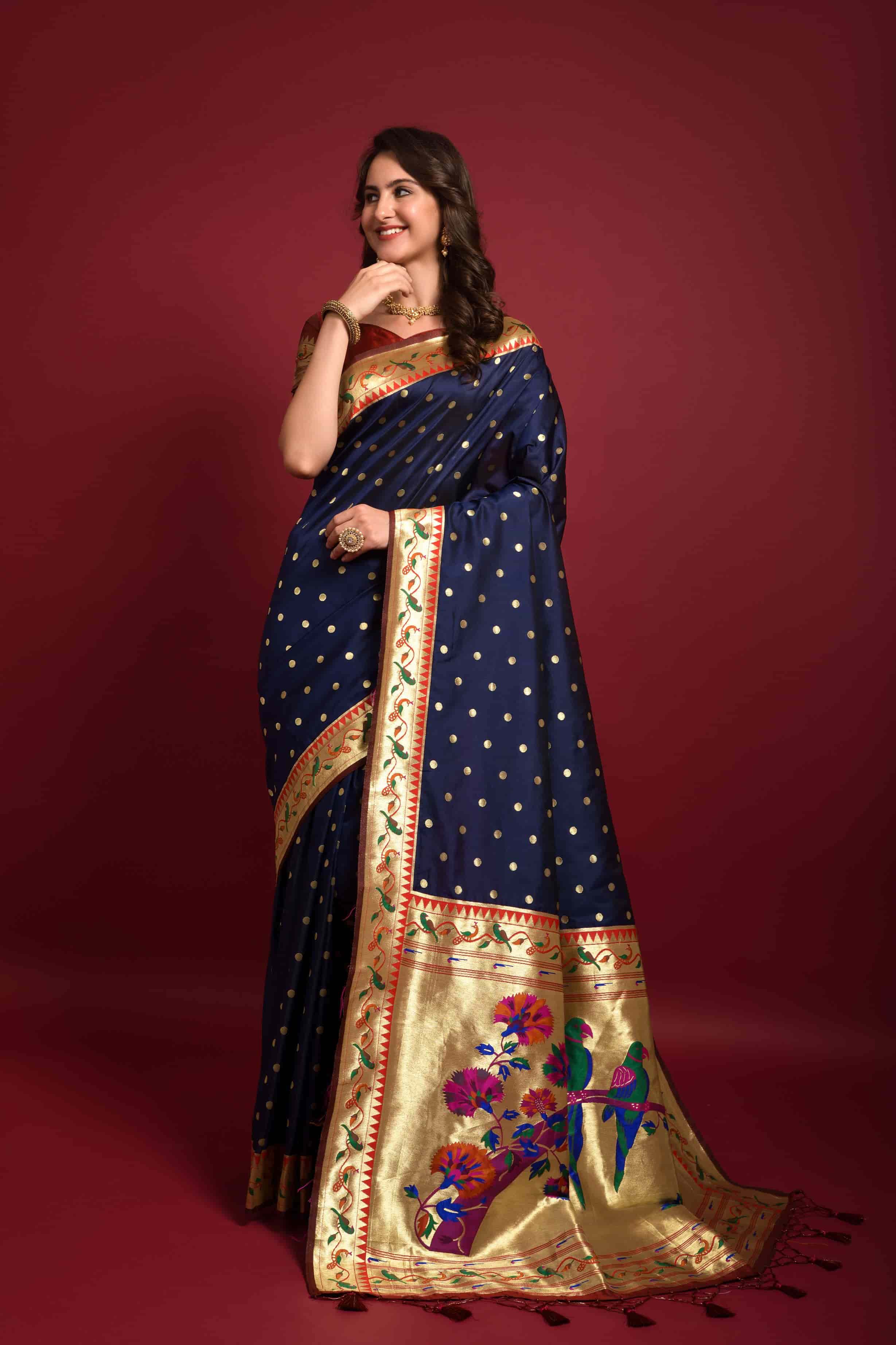 Navy Blue paithani Silk Saree