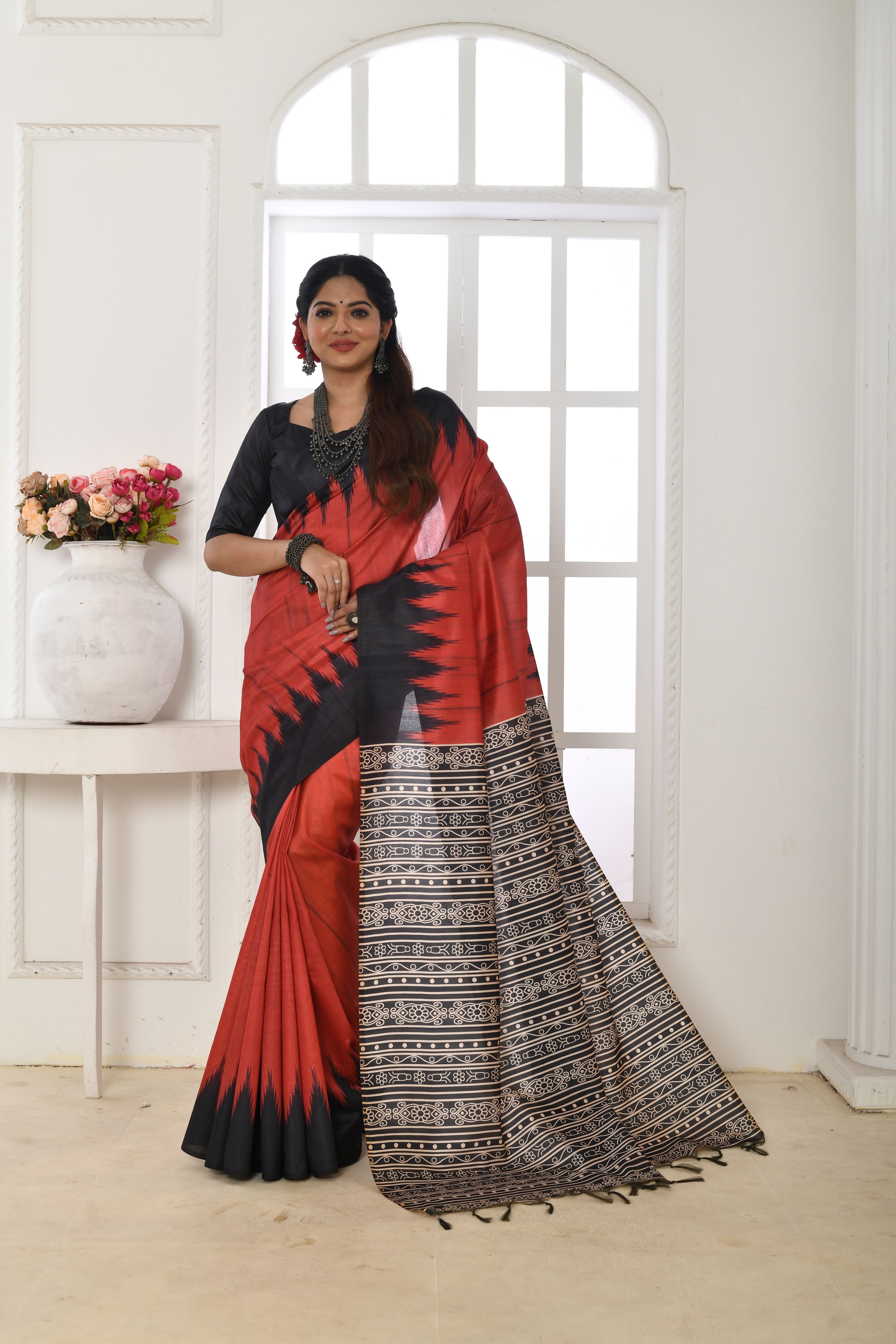 Orange Printed Saree