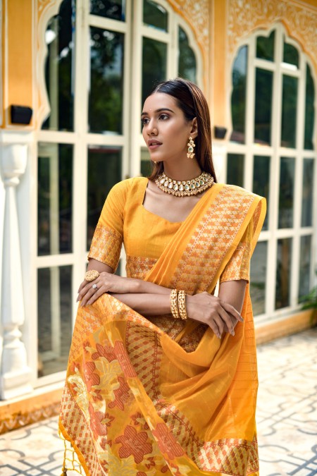 Yellow Cotton Silk Sequence Work