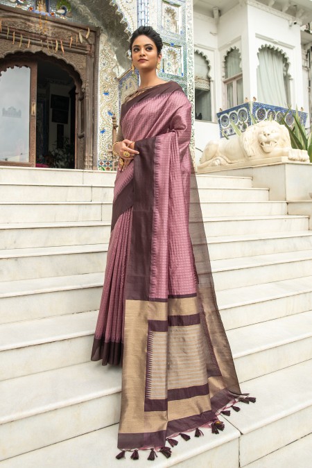 Coffee Tussar Silk Border Saree