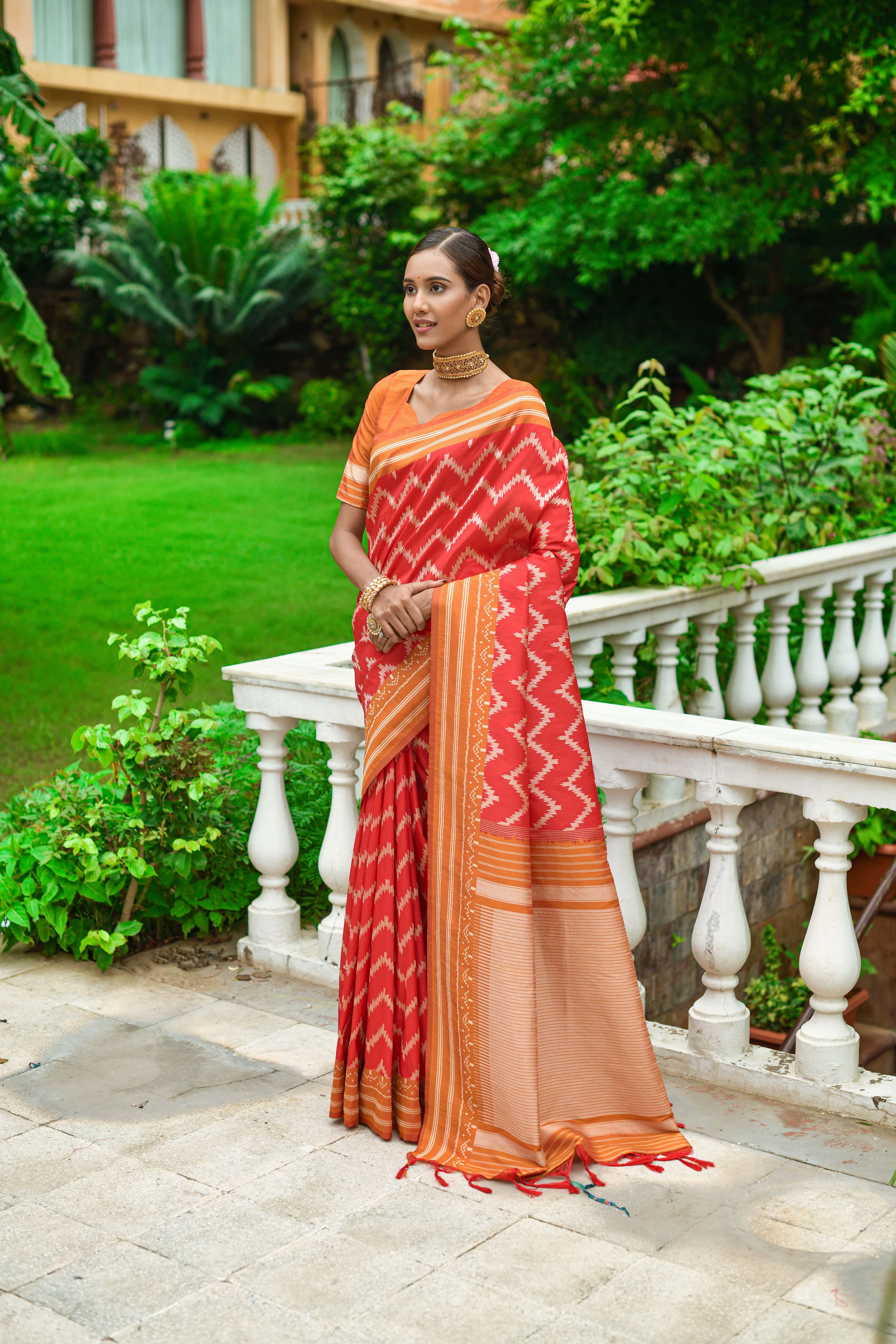 Orange Banarasi Raw Silk Saree