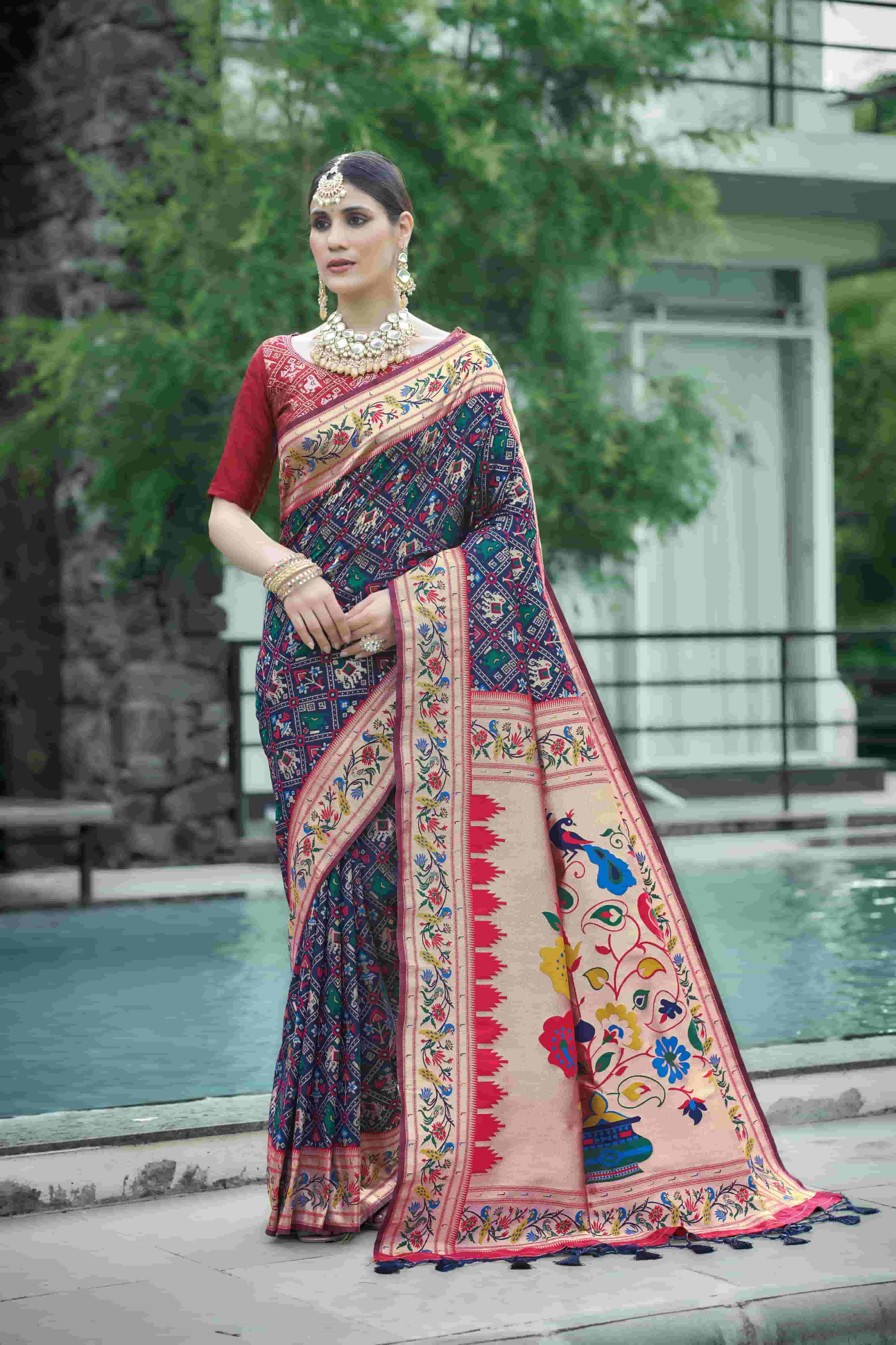 Navy Blue Soft Silk Patola Saree