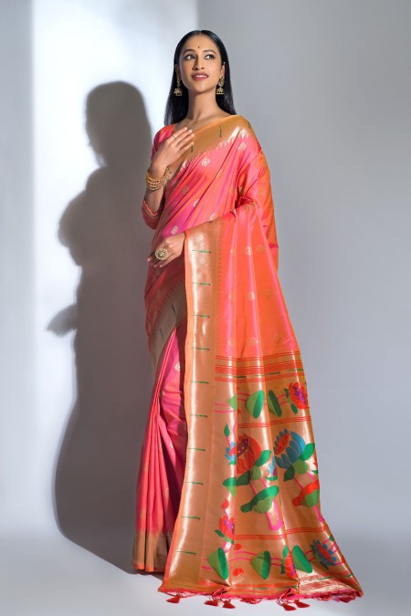 Orange Paithani Silk Saree