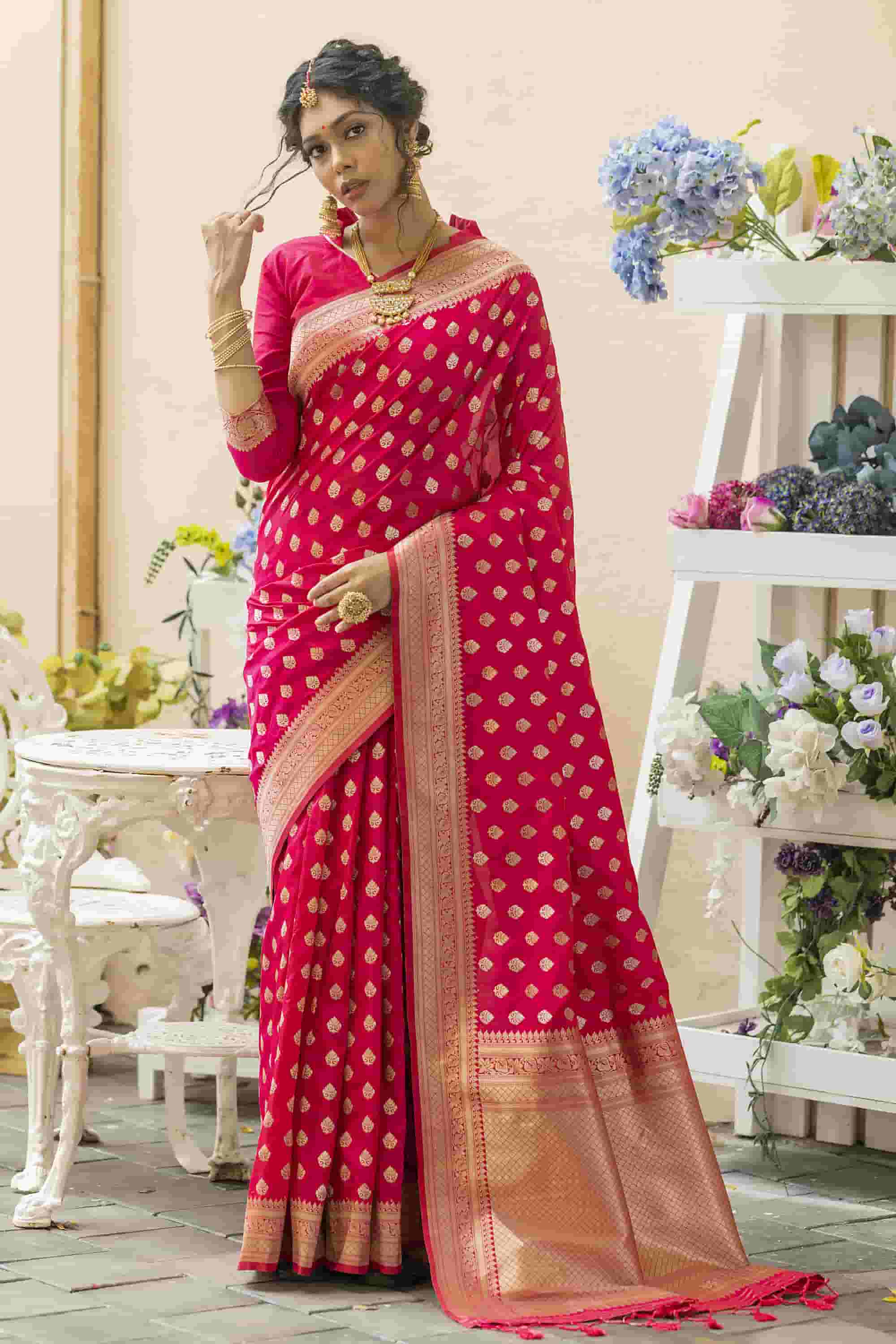 Pink Banarasi Katan Saree