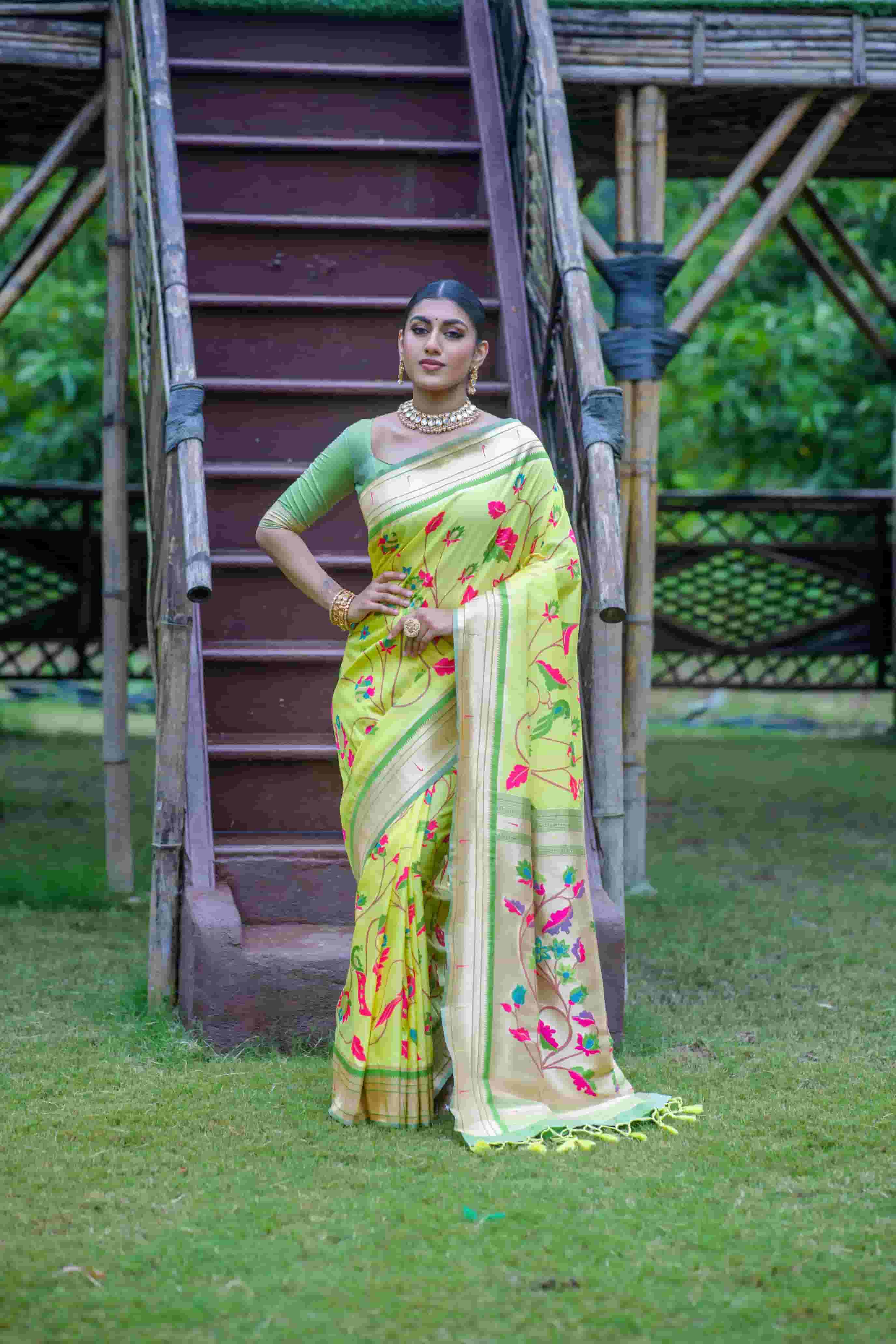Yellow Soft Banarasi Silk paithani Saree