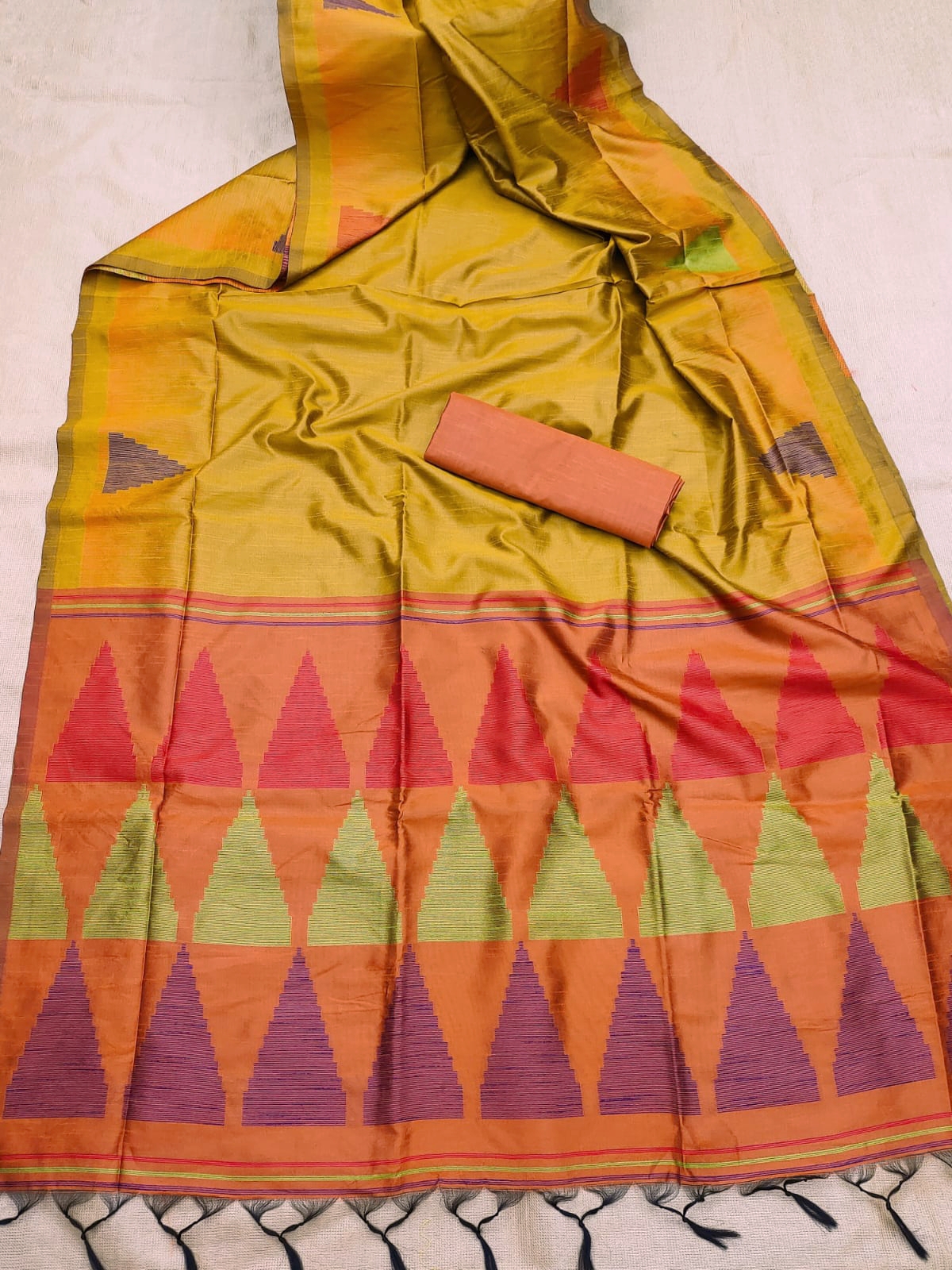 Yellow Color Soft raw Silk Saree