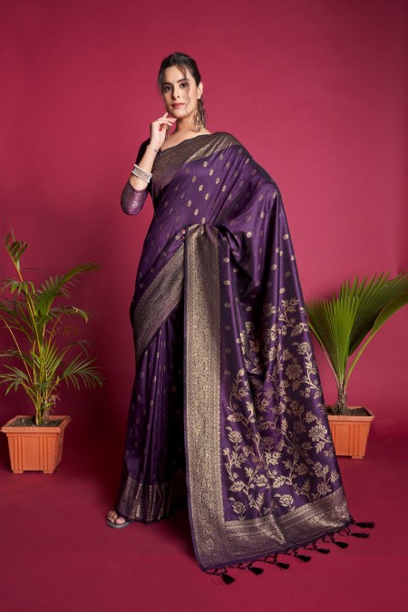 Purple Banarasi Raw Silk Saree