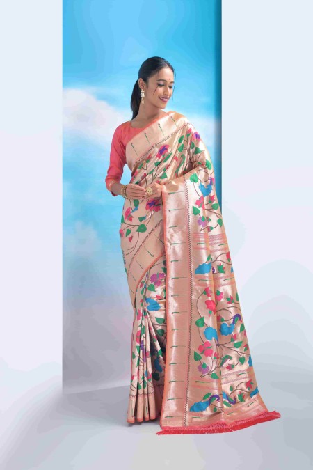 Peach Color soft Silk Paithani silk saree