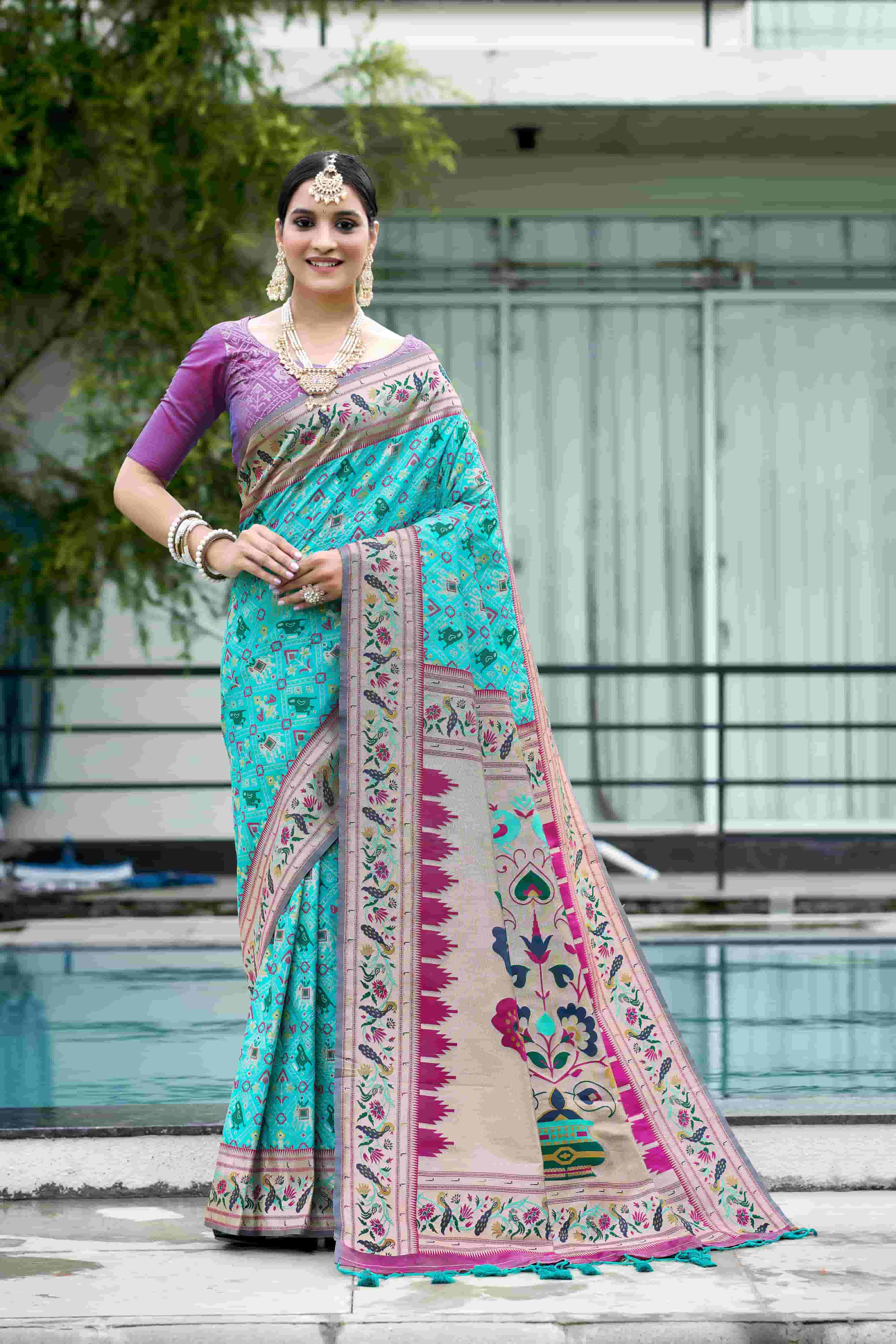 Firozi Paithani Silk Saree