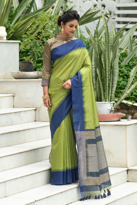 Green Tussar Silk Saree