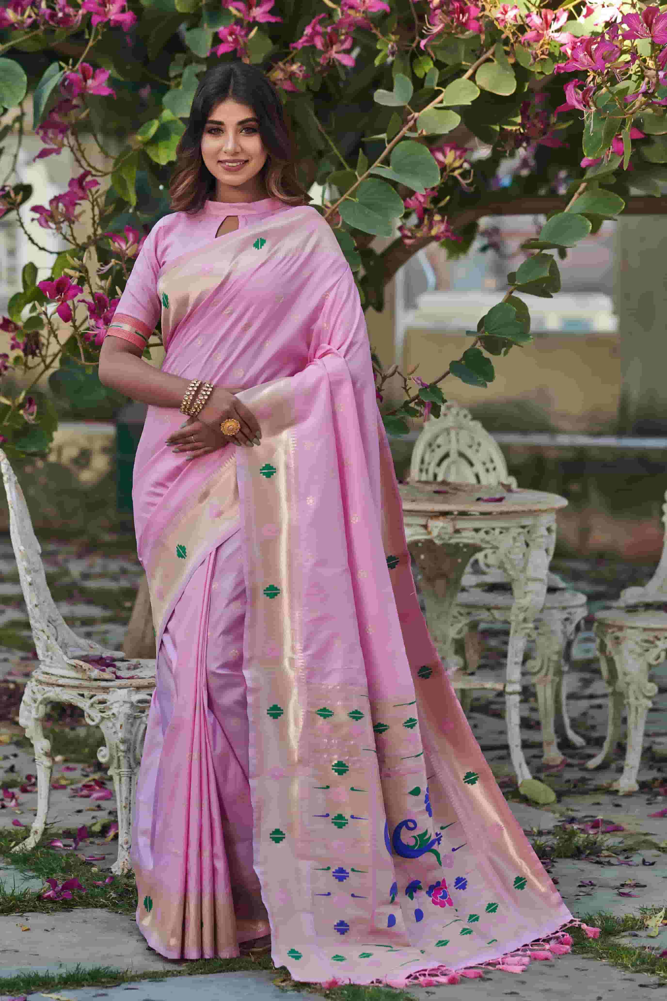 Violet Soft Silk Paithani saree