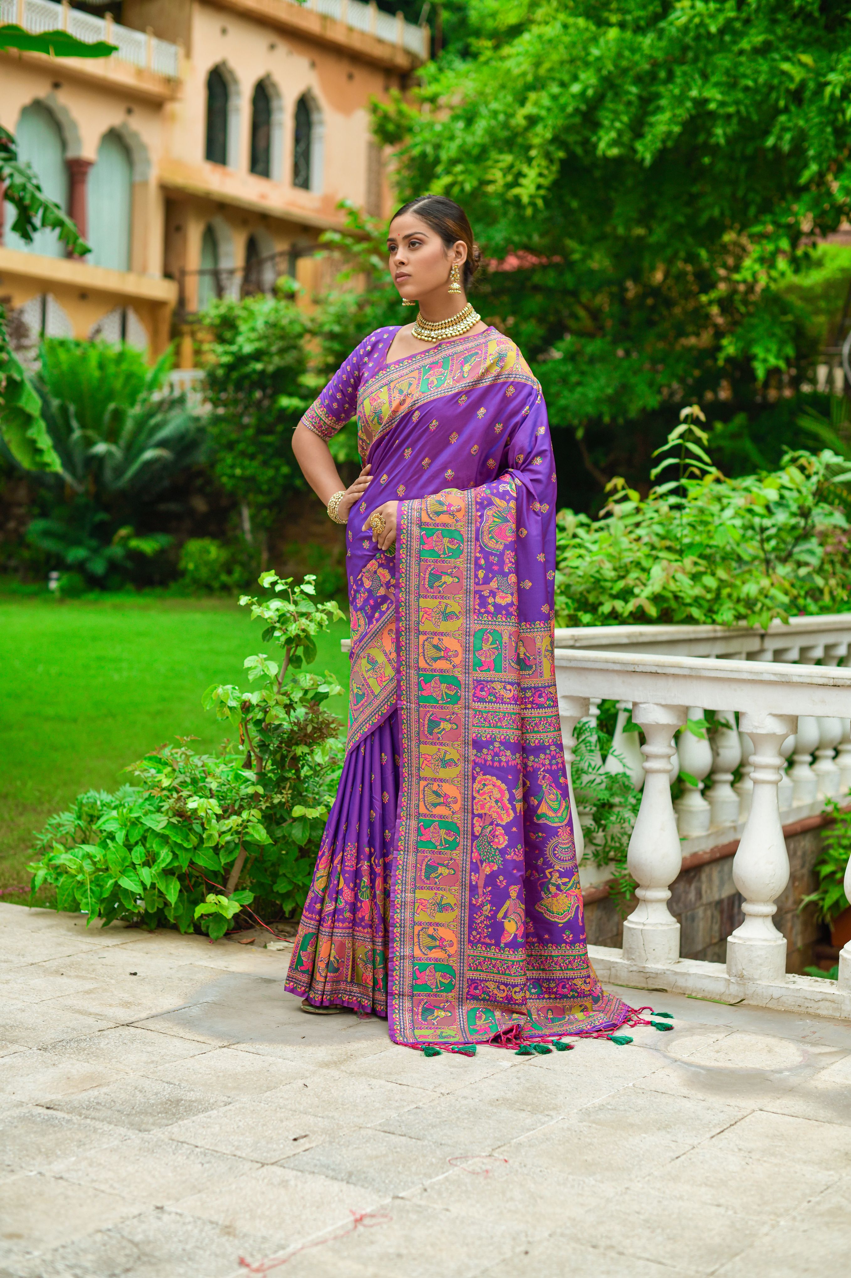 violet Pure Kashmiri Work Saree