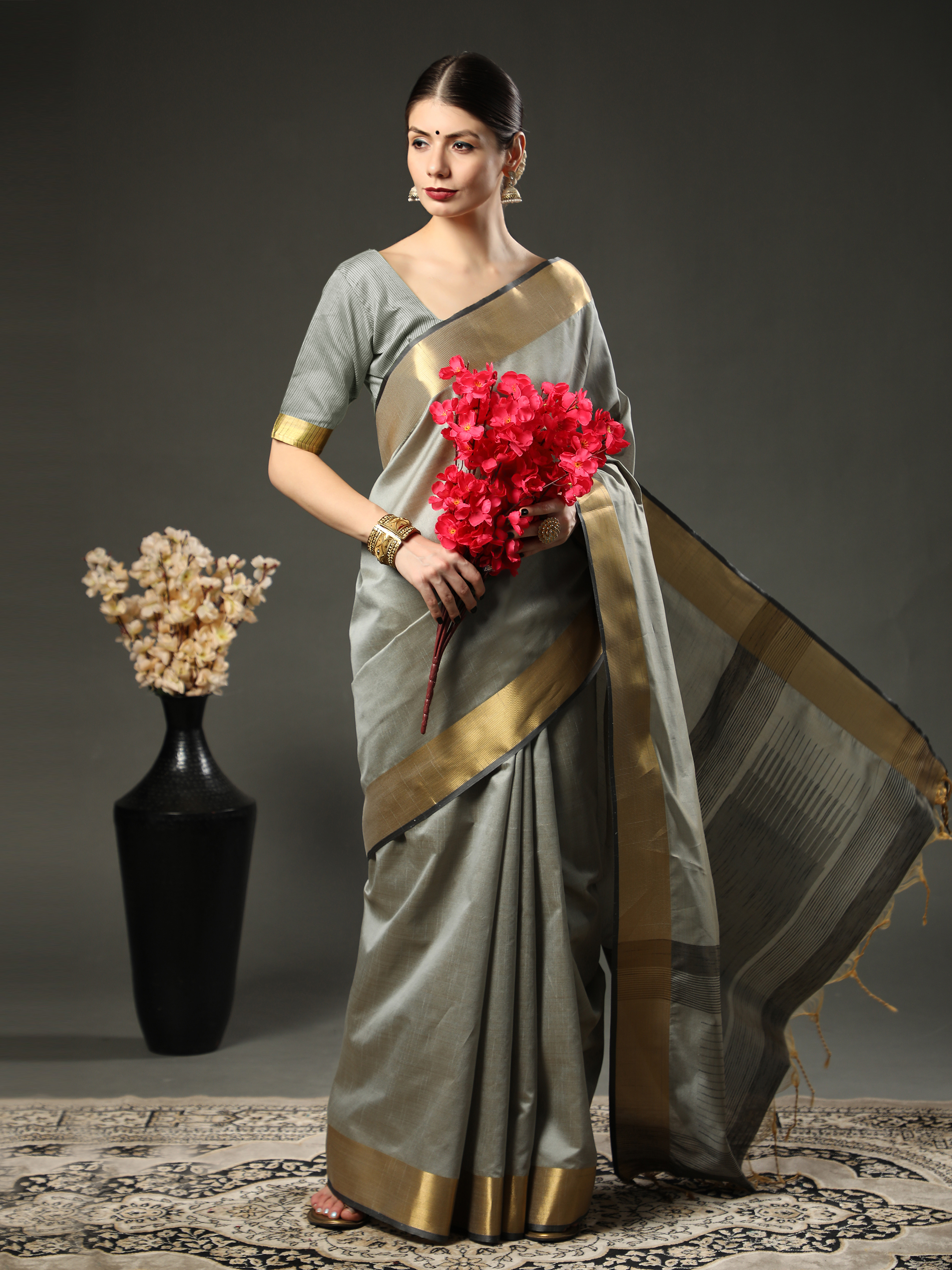 Gray Asam Silk Saree