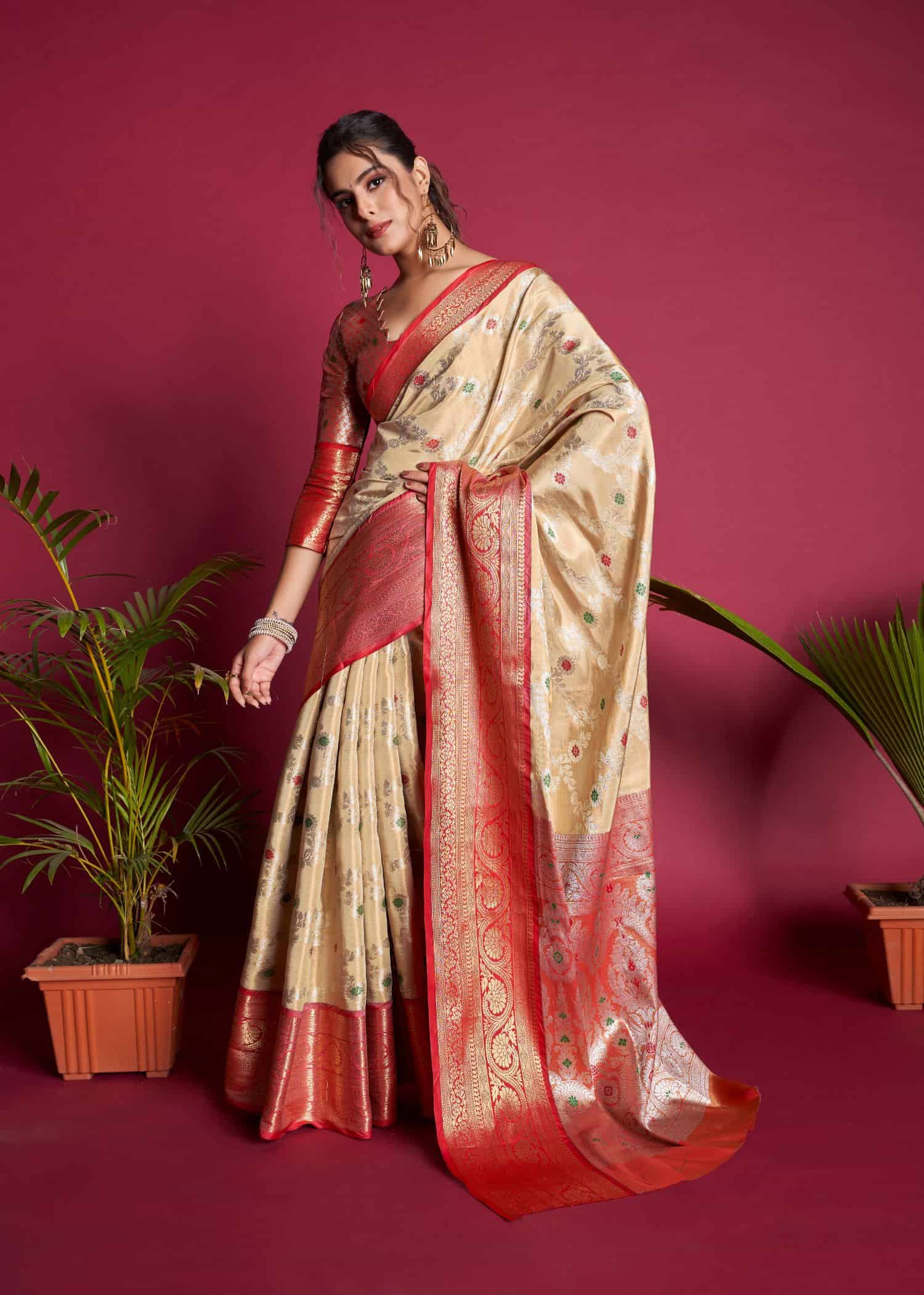 Cream Pure Kanjivaram Silk Saree