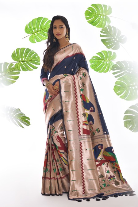 Navy Blue self Weaving Paithani Silk Saree