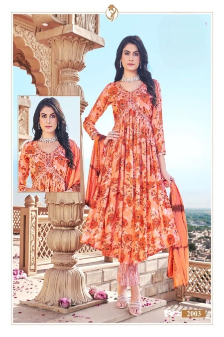 Orange Color Alia Cut Kurti