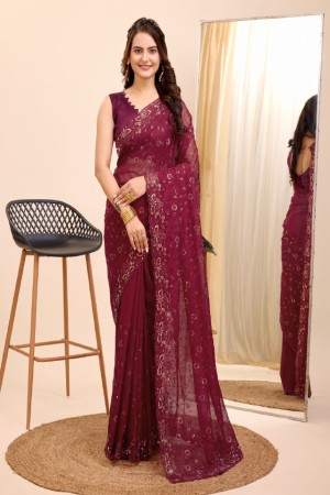 Maroon COlor Soft Organza Saree