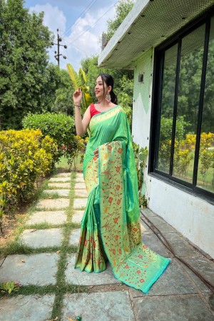 Pista Green Soft Paithani Silk Saree