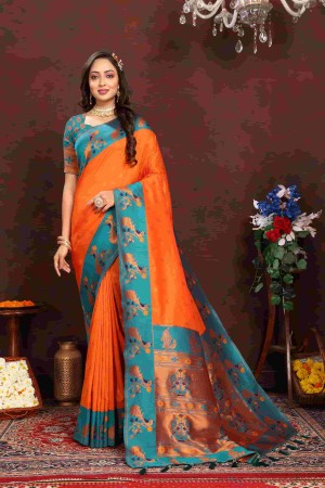 Orange Soft Paithani Silk Saree