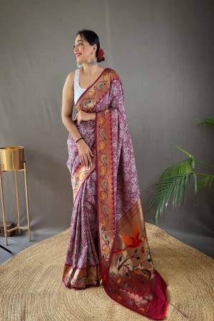 Purple Color Luckhnavi Work Paithani Silk Saree