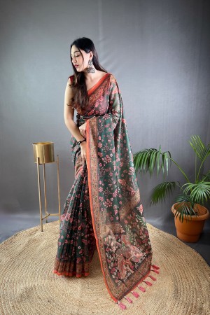 Green Color Kalamkari Printed Saree