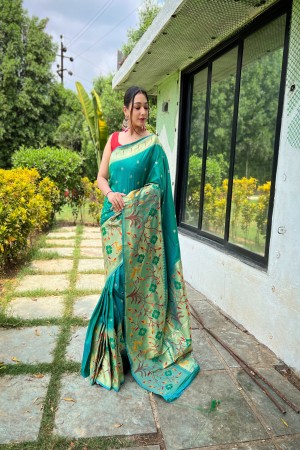 Rama Color paithani Silk Saree