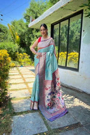 Sky Blue Paithani Silk Saree