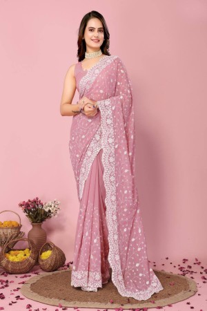 Pink Color Georgette Sequence Work Saree