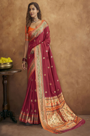 Maroon Color Paithani Silk Saree