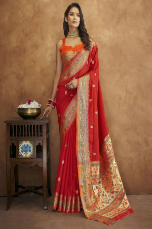 Red Color Traditional Paithani Silk Saree