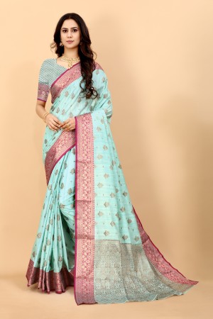 Rama Color Soft Silk Saree With Blouse Piece