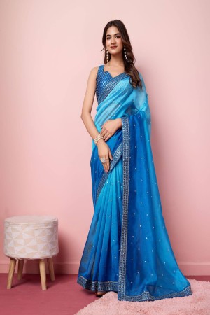 Rama Color Padding Embroidery Work Saree