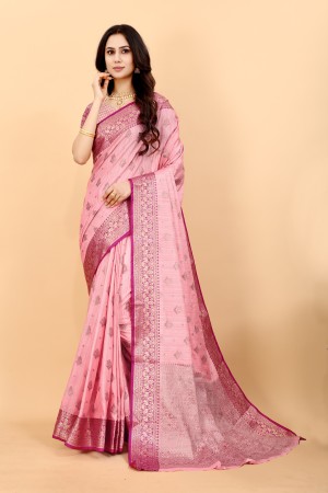 Pink Color Soft Silk Saree With Blouse Piece