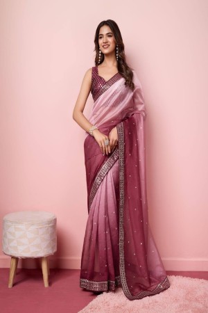 Purple Padding Embroidery Work Saree