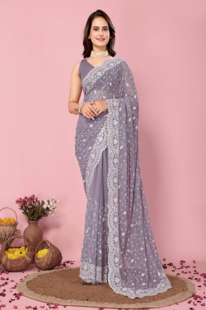 Gray Soft Georgette Sequence Saree