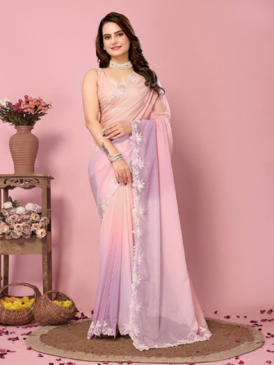 Padding Oragnza Sequence Work Saree