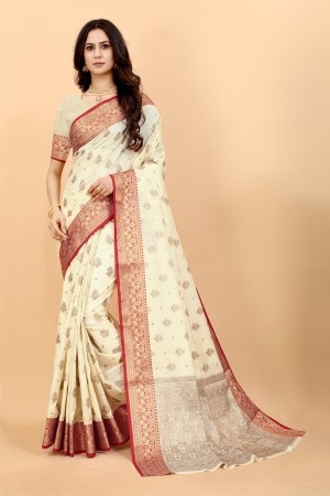 White Color Soft Silk Saree With Rich Pallu