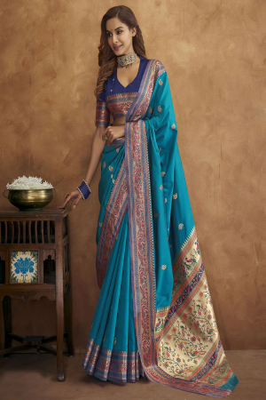 Sky Blue Color Traditonal Paithani Silk Saree