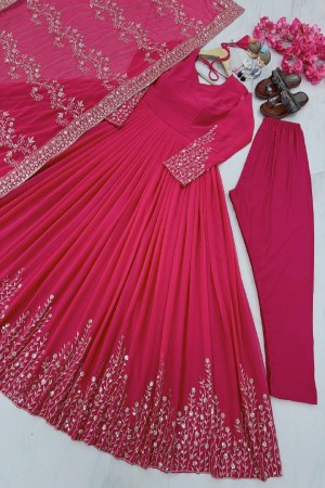 Red Color Party Wear Long Gown Bottom With Dupatta